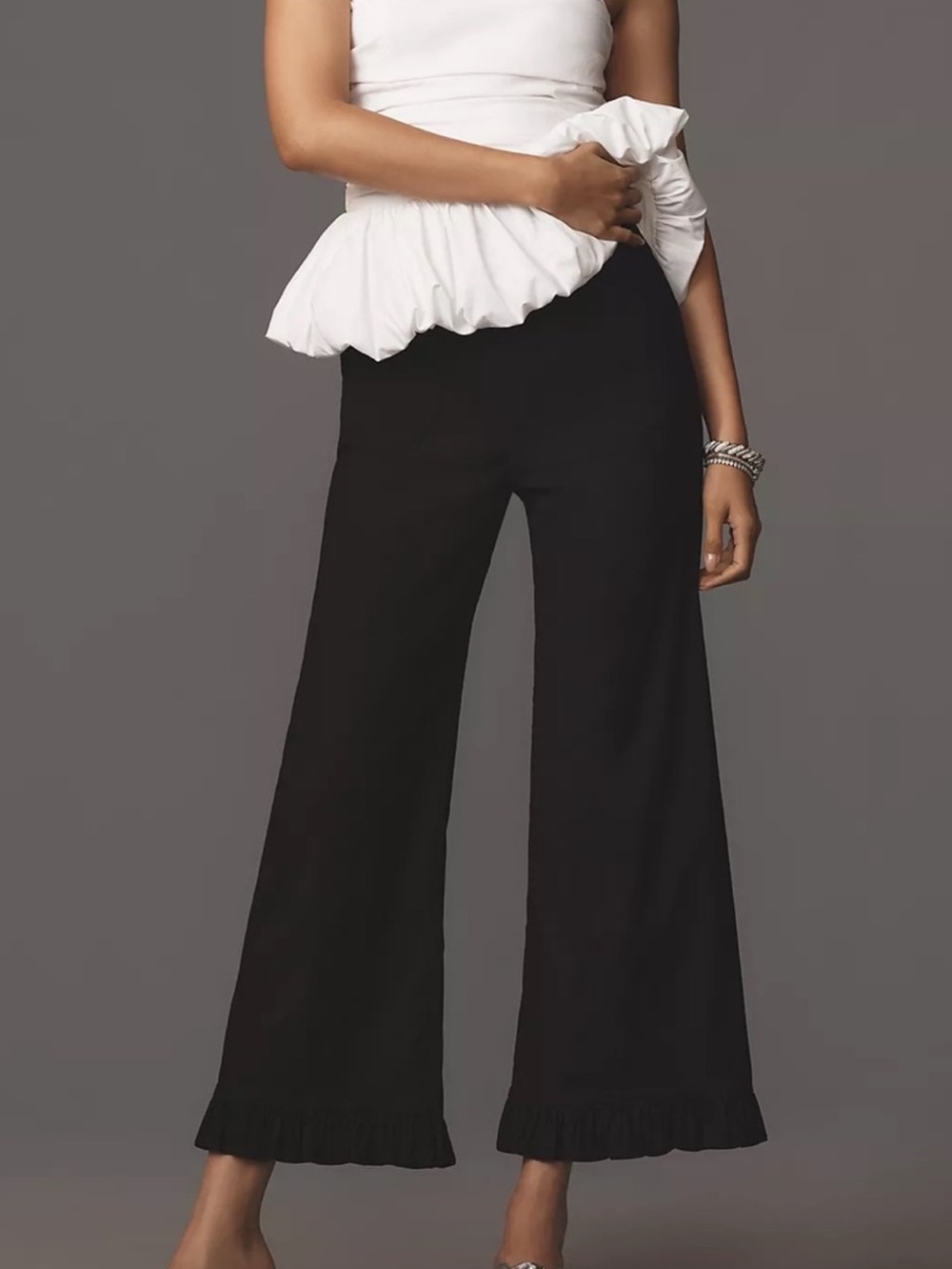 Anthropologie Colette Pants Maeve High Rise Cropped Wide Leg Ruffle Hem New 28
